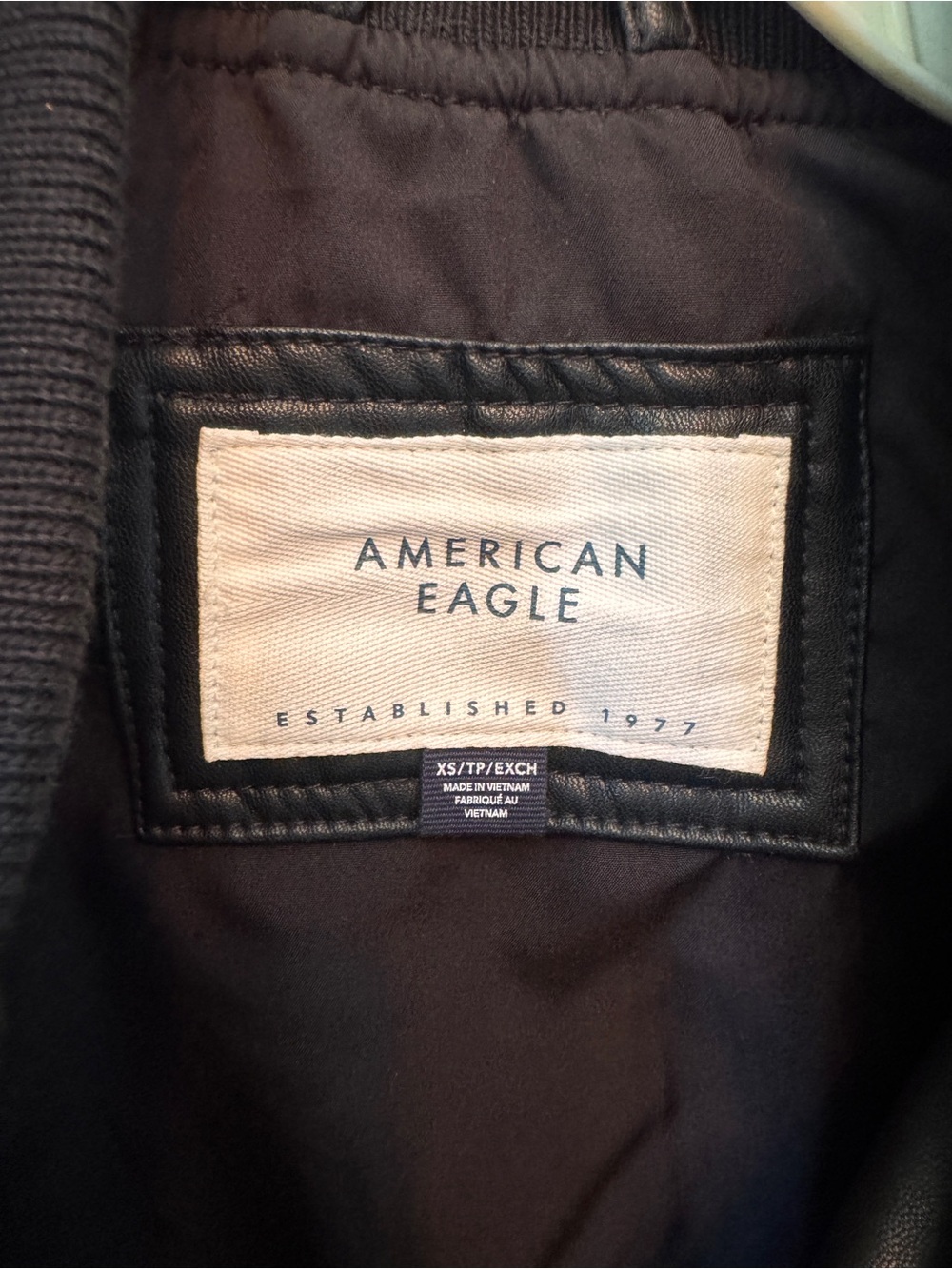 American Eagle Outfitters Black Faux Leather Cropped Bomber Jacket - Picture 2 of 3